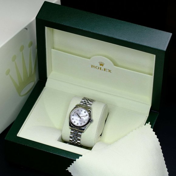 WOMEN'S DATEJUST FACTORY SILVER DIAMOND DIAL FLUTED BEZEL 178274 WHITE GOLD 31MM - Picture 6 of 9